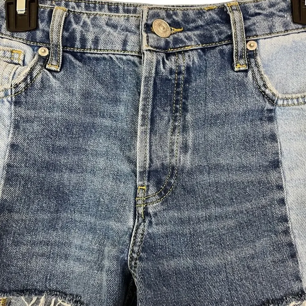 BDG URBAN OUTFITTERS Patchwork Cut Off Raw Hem Jean Shorts Blue Denim sz 28 x 2 - Picture 2 of 16